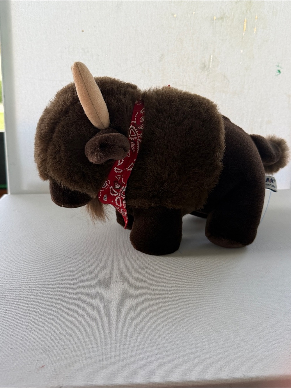 Plush Brown Bison with Red Bandana